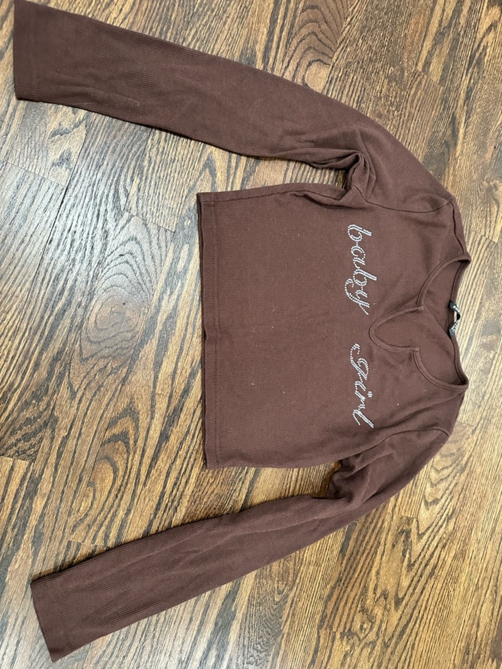 SHEIN Brown 'Baby Girl' Long Sleeve Crop Top